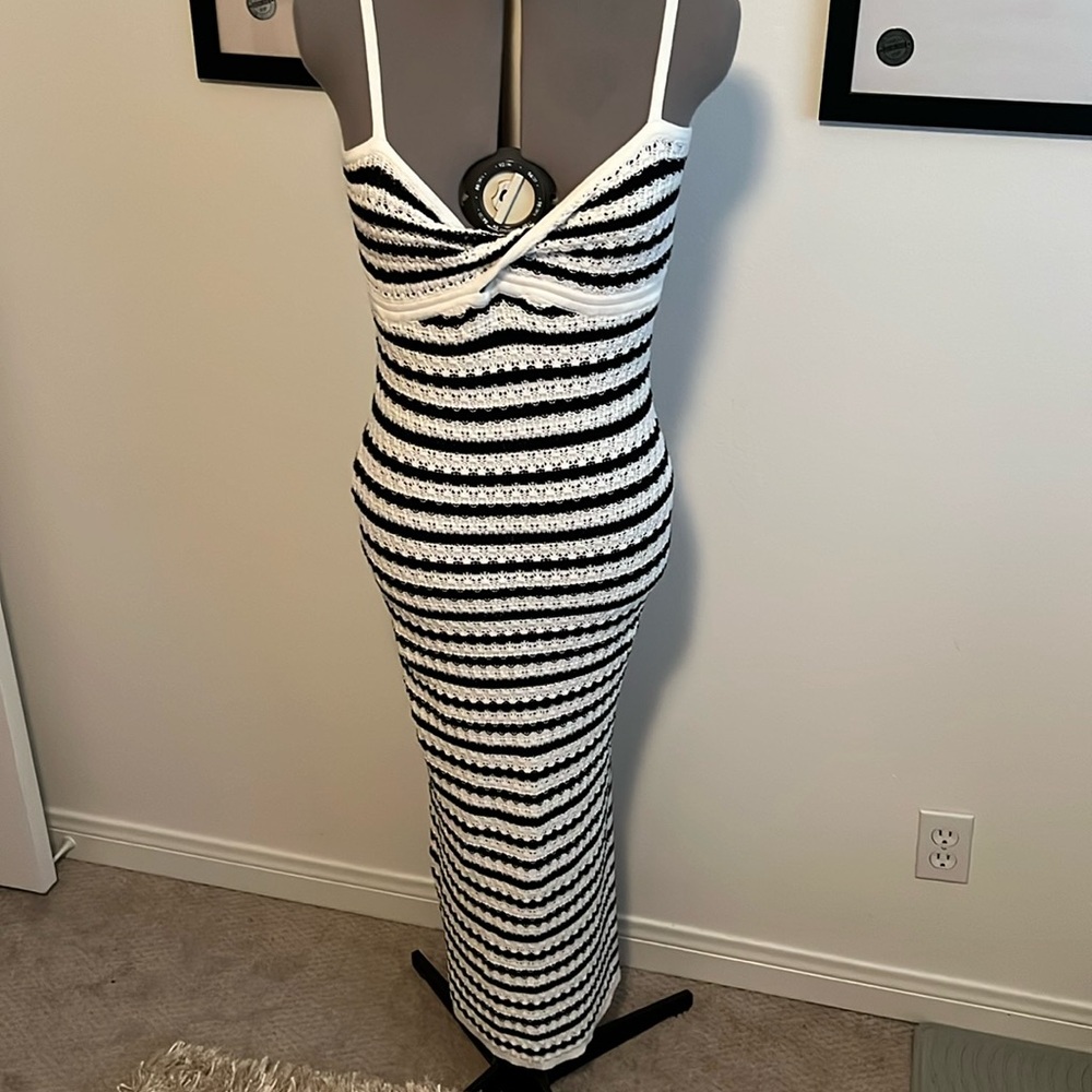 Crochet black-and-white dress